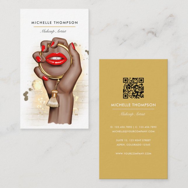 Red and Gold Glam Chic Beauty Industry QR Code Business Card (Front/Back)