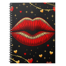 Red and Gold Glam Lips Spiral Notebook