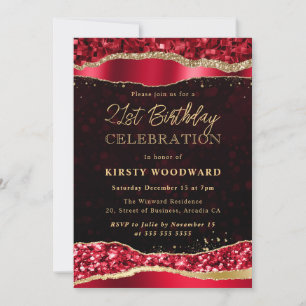 Red and Gold Glam Tears Birthday Party Invitation