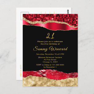 Red and Gold Glam Tears Birthday Party Postcard