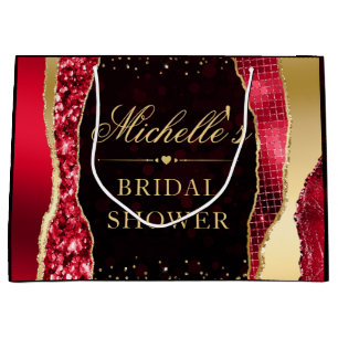 Red and Gold Glam Tears Bokeh Bridal Shower Large Gift Bag