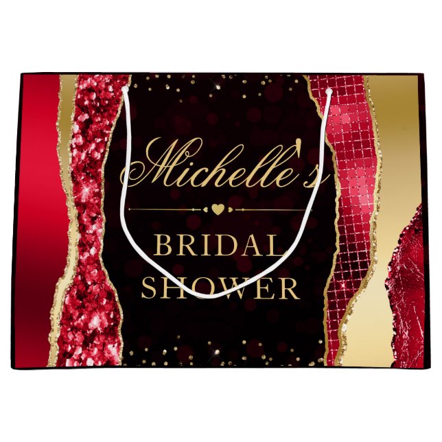 Red and Gold Glam Tears Bokeh Bridal Shower Large Gift Bag (Front)