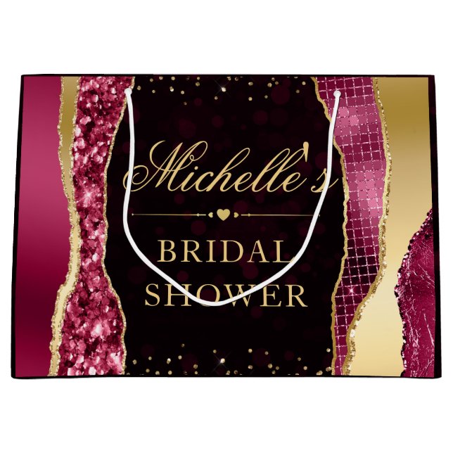 Red and Gold Glam Tears Bokeh Bridal Shower Large Gift Bag (Front)