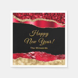 Red and Gold Glam Tears Happy New Year Napkin