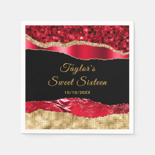 Red and Gold Glam Tears Sweet Sixteen Napkin