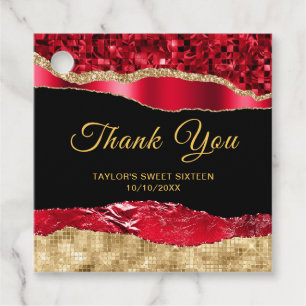 Red and Gold Glam Tears Sweet Sixteen Thank You Favour Tags