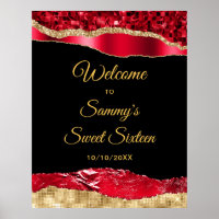 Red and Gold Glam Tears Sweet Sixteen Welcome