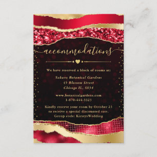 Red and Gold Glam Tears Wedding Accommodations Enclosure Card