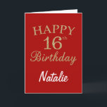 Red and Gold Glitter 16th Birthday Card<br><div class="desc">Red and Gold Glitter 16th Birthday Card with personalized name. For further customization,  please click the "Customize it" button and use our design tool to modify this template.</div>