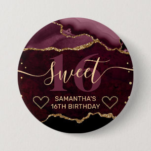 Red and Gold Glitter Agate Marble Sweet 16  7.5 Cm Round Badge