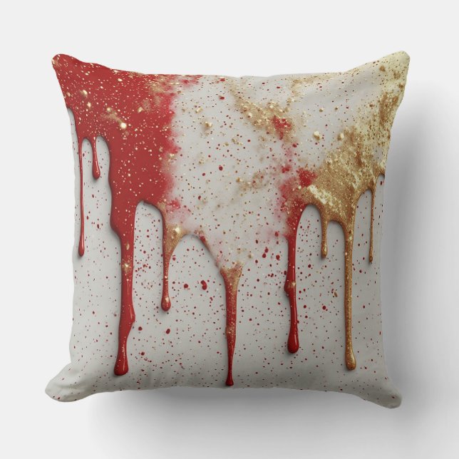 Red and Gold Glitter Dripping Cushion (Front)
