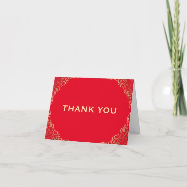 Red and Gold Glitter Frame Folded Thank You Card (Front)