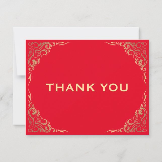 Red and Gold Glitter Frame Thank You Card (Front)