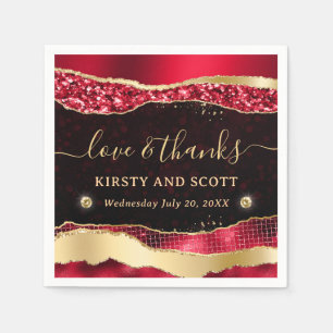 Red and Gold Glitter Glam Tears Bokeh Wedding Napkin