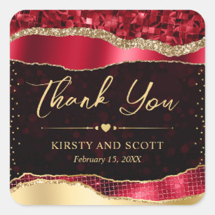 Red and Gold Glitter Glam Tears Wedding Square Sticker