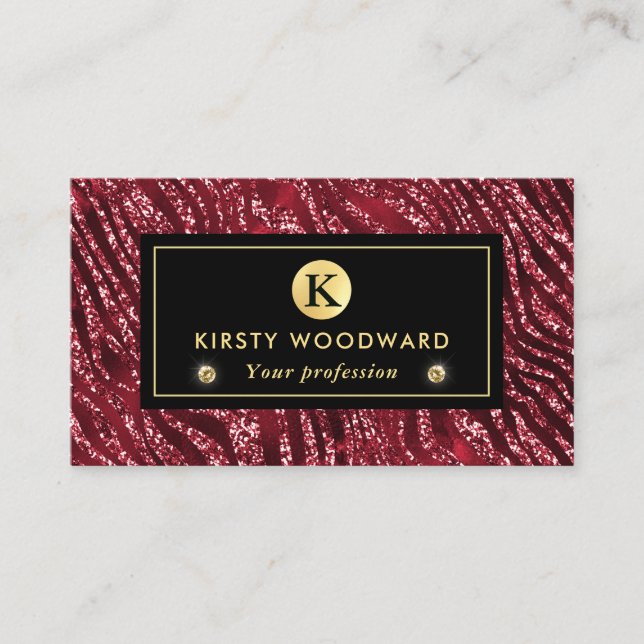 Red and Gold Glitter Glam Tiger Stripes Pattern Business Card (Front)