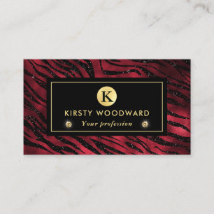 Red and Gold Glitter Glam Tiger Stripes Pattern Business Card