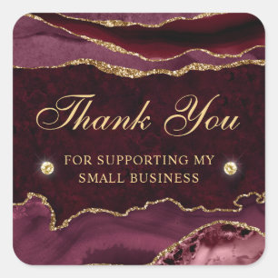 Red and Gold Glitter Marble Agate Small Business Square Sticker