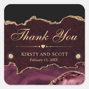 Red and Gold Glitter Marble Agate Wedding Square Sticker