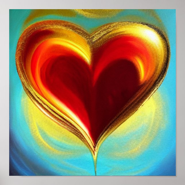 Red and Gold Glowing Heart Poster (Front)