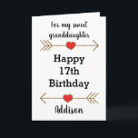 Red and Gold Gold Glitter 17th Birthday Card<br><div class="desc">An arrows and hearts 17th birthday card for granddaughter,  daughter,  niece,  etc. This red and gold glitter 17th birthday card can be easily personalised on the front with her name. This modern seventeenth birthday card would make a great personalised keepsake for her.</div>