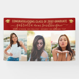 Red and Gold Graduation 3 Photo Banner