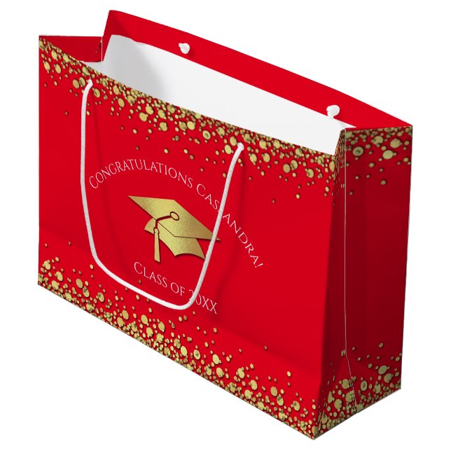Red and Gold Graduation Large Gift Bag (Front Angled)