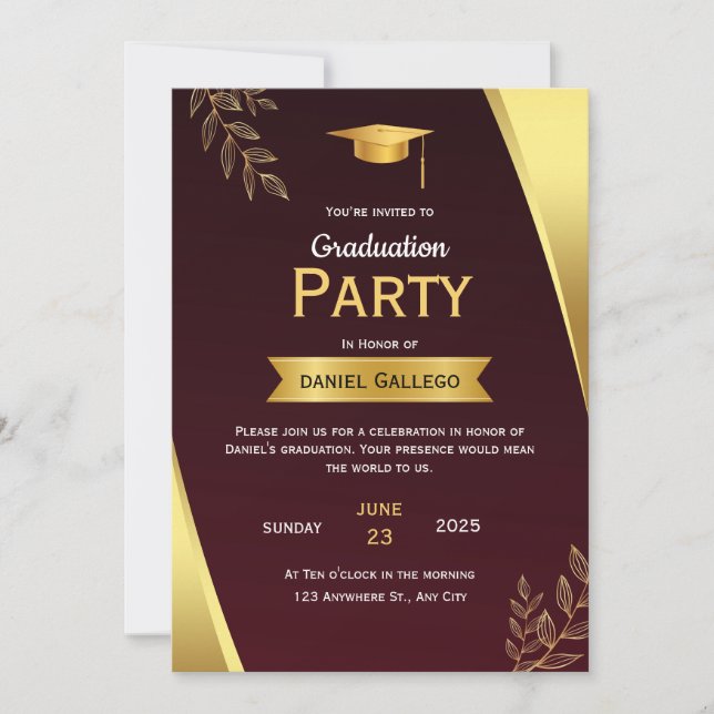 Red and Gold Graduation Party Invitation (Front)