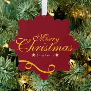 Red and Gold Hanging Paper Tag With Photo Tree Decoration Card