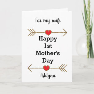 Red and Gold Happy 1st Mother's Day Card for Wife