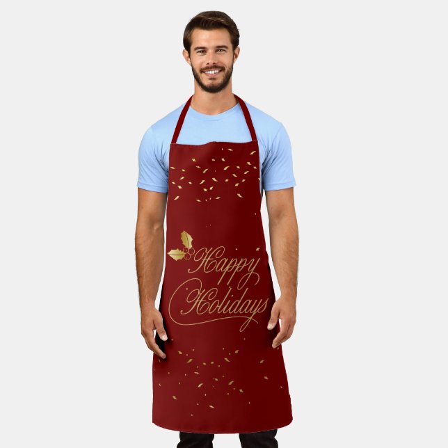 Red and Gold Happy Holidays Entertaining Apron (Worn)