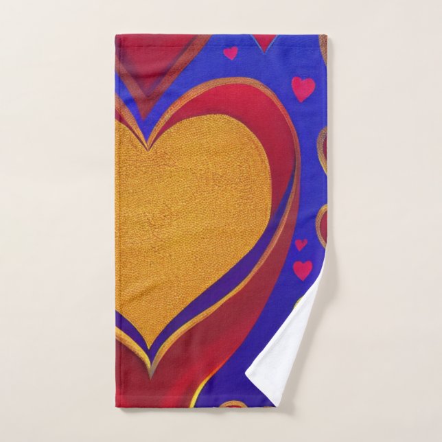 Red and Gold Heart Hand Towel (Hand Towel)