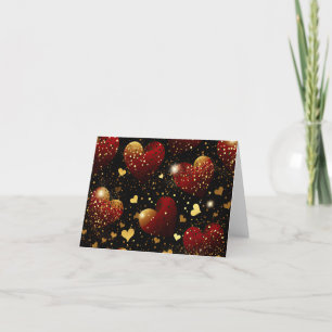 Red And Gold Hearts Blank Thank You Card