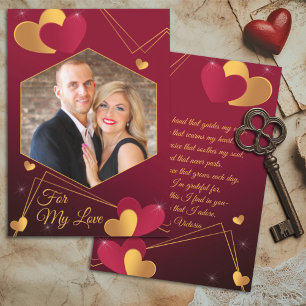 Red and Gold Hearts Custom Photo Romantic Holiday Card