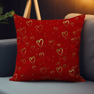 Red and gold hearts on red Valentine's Pattern Cushion