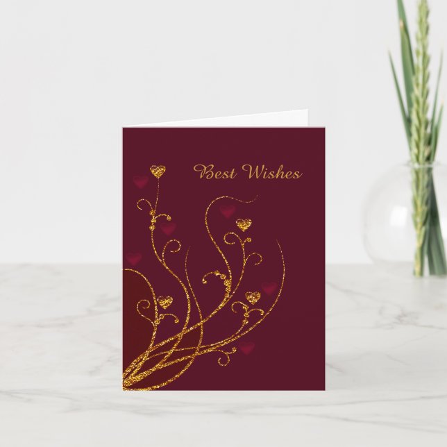 Red and Gold Hearts Wedding Greeting Card (Front)