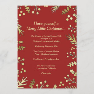 Red and Gold Holly Christmas Party Invitation