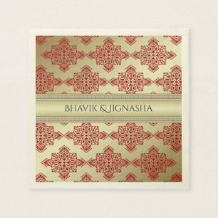 Red and Gold Indian Damask Wedding Napkin