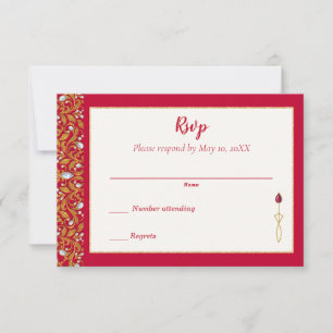 Red and Gold Indian Hindu Ornate Wedding RSVP