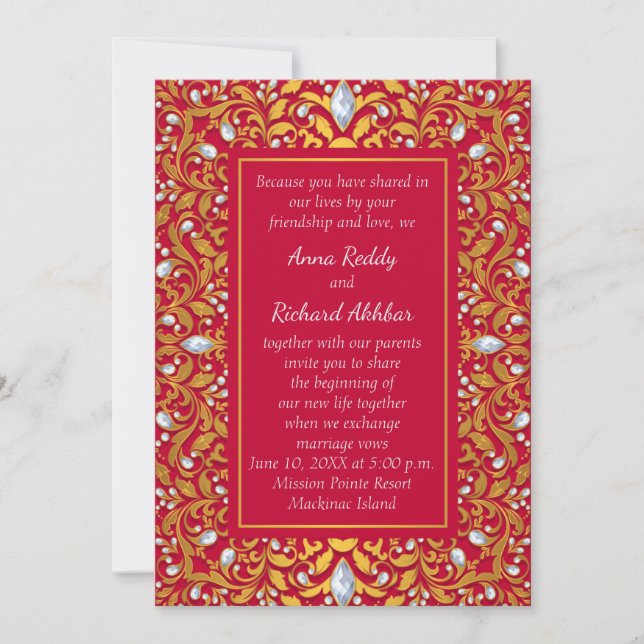 Red and Gold Indian Hindu Wedding Invitation (Front)