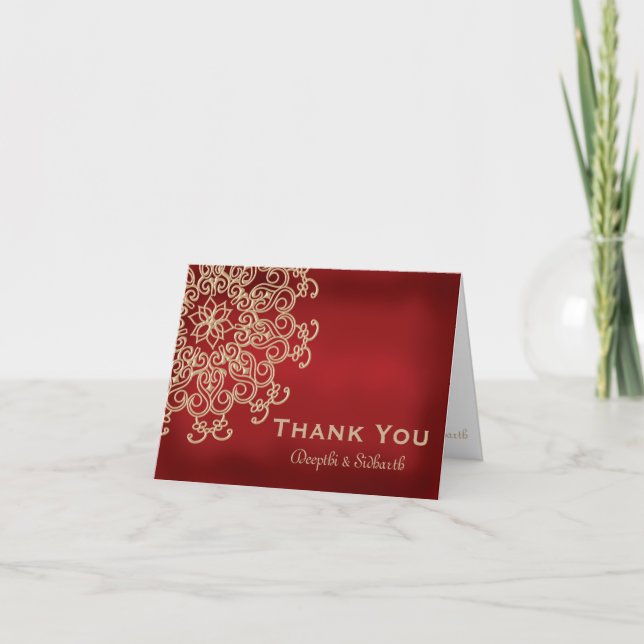 RED AND GOLD INDIAN STYLE WEDDING THANK YOU CARD (Front)