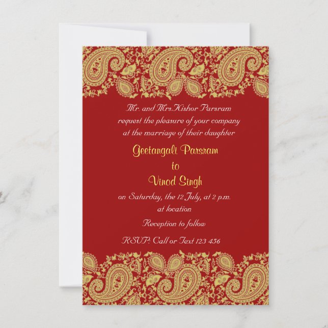 Red and gold Indian Wedding Invitation (Front)