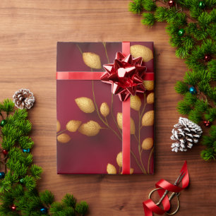 Red and Gold Leaf Wrapping Paper Elegant Holiday