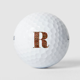 Red and Gold Leopard Glam Monogram R Golf Balls