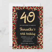 Red and Gold Leopard Painted Black 40th Birthday