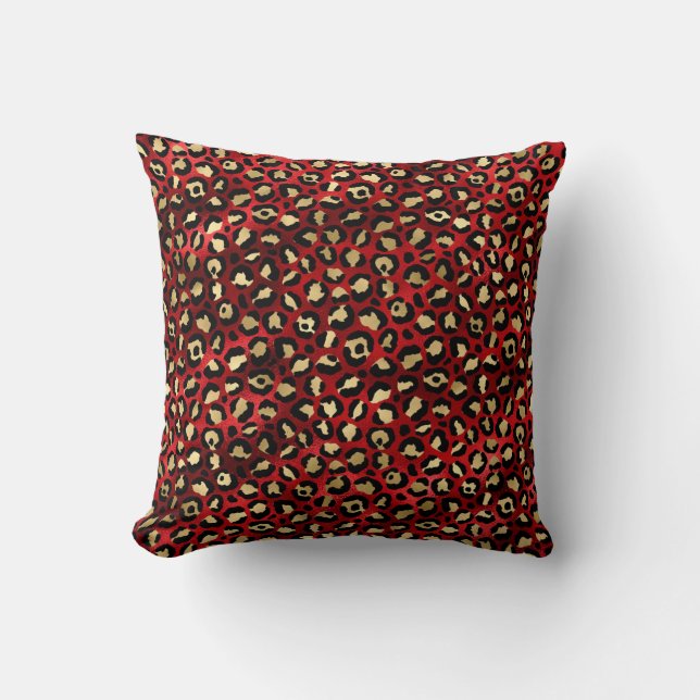 Red and Gold Leopard Print Cushion (Front)