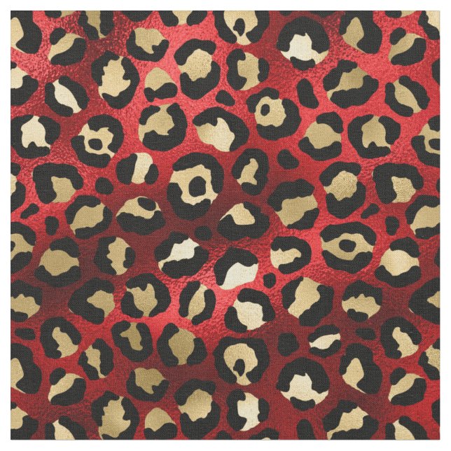 Red and Gold Leopard Print Fabric (Close Up)