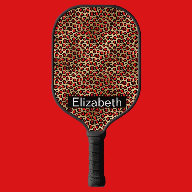 Red and Gold Leopard Print Personalised Pickleball Paddle (Creator Uploaded)