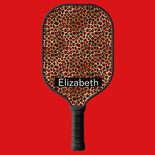 Red and Gold Leopard Print Personalized Pickleball Paddle