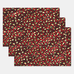 Red and Gold Leopard Print Wrapping Paper Sheet